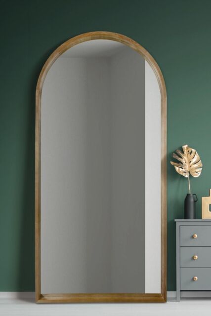 "MirrorOutlet Solid Oak Framed Arched Leaner Wall Mirror 79"" X 39"" (200CM X 100CM) in Beige - Size: 1 Pack" - image 1