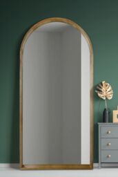 "MirrorOutlet Solid Oak Framed Arched Leaner Wall Mirror 79"" X 39"" (200CM X 100CM) in Beige - Size: 1 Pack" - thumbnail 2