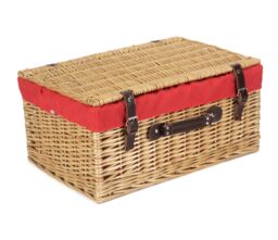 Red Hamper Wicker 51cm Buff Picnic Basket with Cotton Lining in Red - thumbnail 2