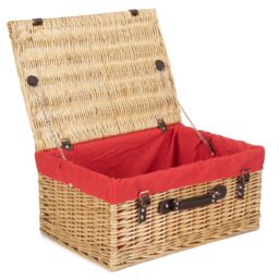 Red Hamper Wicker 51cm Buff Picnic Basket with Cotton Lining in Red - thumbnail 1