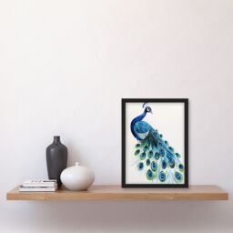 Artery8 Blue Peafowl Peacock Tail Feathers Watercolour Framed Wall Art - Size: A4 - thumbnail 4