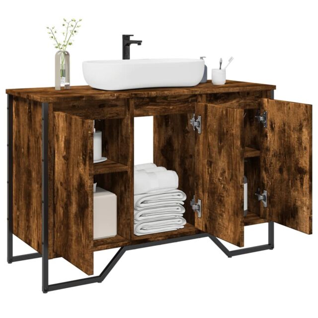 Berkfield Home Bathroom Sink Cabinet Smoked Oak 91x35x60 cm Engineered Wood - Size: 91 x 35 x 60 cm - image 1