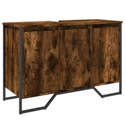 Berkfield Home Bathroom Sink Cabinet Smoked Oak 91x35x60 cm Engineered Wood - Size: 91 x 35 x 60 cm - thumbnail 2