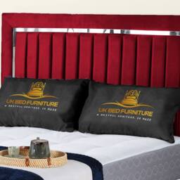 UK Bed Furniture Chrome Edge Slatted Base Upholstered Bed Frame with 48-inch Headboard in Maroon - Size: King - thumbnail 2