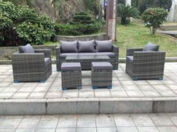 Fimous Wicker Rattan Garden Furniture Sofa Sets Outdoor Patio Coffee Table With Stools Grey mixed in Dark Grey - thumbnail 2