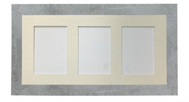 Frames & Mirrors 4U Metro Mineral Grey Frame with Ivory Mount for 3 Image Sizes 7 x 5 Inch in Mid Grey - image 1