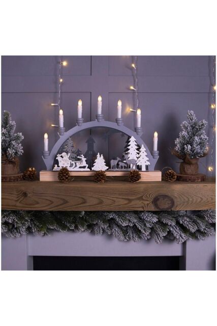 Netagon Battery Powered Wooden Festive Candle Bridge in Grey - image 1