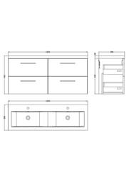Balterley Level 1200mm Wall Hung 4 Drawer Unit with Double Basin - Midnight Blue - thumbnail 2