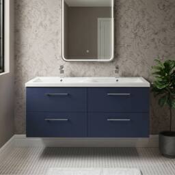 Balterley Level 1200mm Wall Hung 4 Drawer Unit with Double Basin - Midnight Blue - thumbnail 6