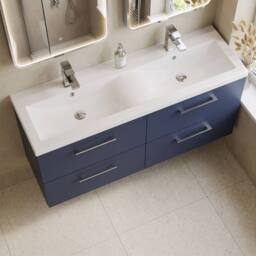 Balterley Level 1200mm Wall Hung 4 Drawer Unit with Double Basin - Midnight Blue - thumbnail 4