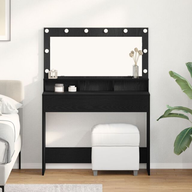Berkfield Home Makeup Table with LED Lights - Black Oak, 100x41x135 cm - Size: 100 x 41 x 135 cm - image 1
