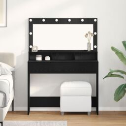 Berkfield Home Makeup Table with LED Lights - Black Oak, 100x41x135 cm - Size: 100 x 41 x 135 cm - thumbnail 1