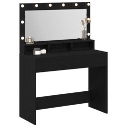 Berkfield Home Makeup Table with LED Lights - Black Oak, 100x41x135 cm - Size: 100 x 41 x 135 cm - thumbnail 3