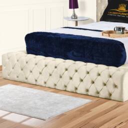 UK Bed Furniture Ambassador Upholstered Bed Frame with 54-inch Headboard - Slatted Base in Cream - Size: Small Double - thumbnail 3