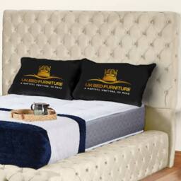 UK Bed Furniture Ambassador Upholstered Bed Frame with 54-inch Headboard - Slatted Base in Cream - Size: Small Double - thumbnail 2