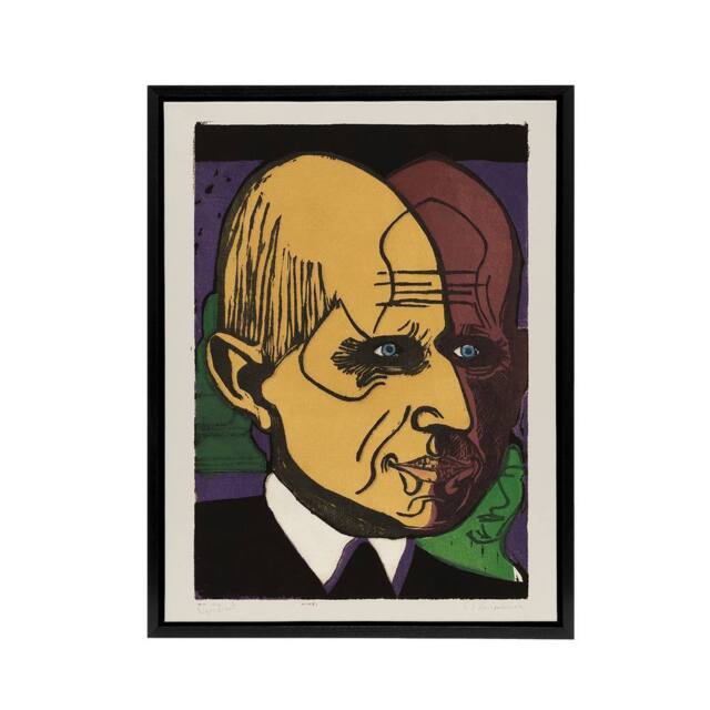 "Artery8 Head of Dr Bauer Colourful Portrait Kirchner Black Framed Canvas Art - Size: W12"" x H16""" - image 1
