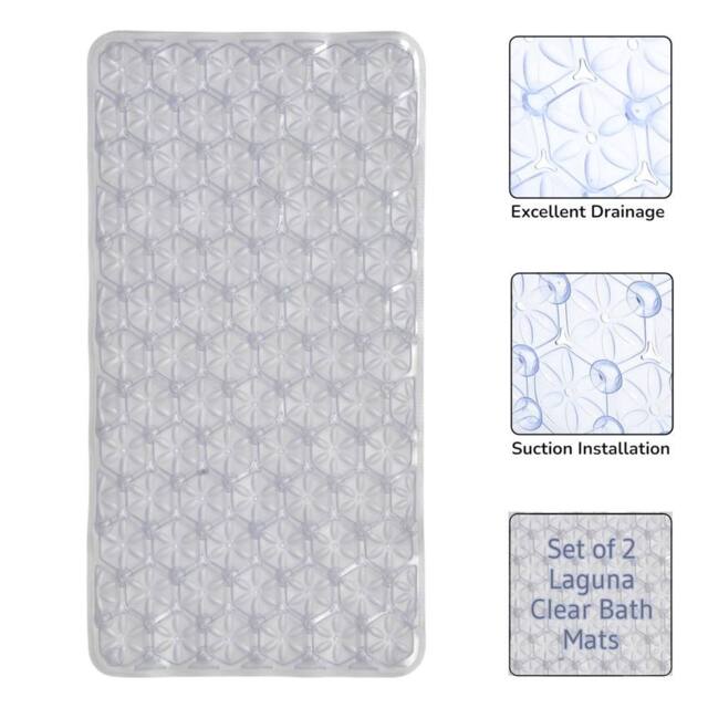 Showerdrape Laguna Anti Slip PVC Bath Mat 68cm x 37cm - 2 Set in Clear - Size: 68 cm x 37 cm - image 1