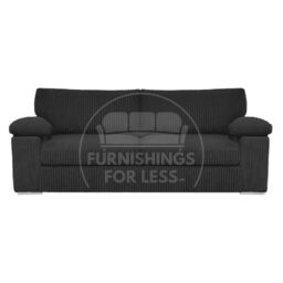 Furnishings For Less UK Delta Large Fabric 3 Seater Sofa With Padded Arms Jumbo Cord in Black