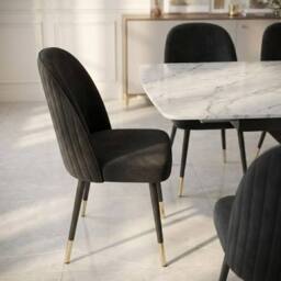 HOME LUXE INTERIOR Sapphire 140-180cm Extending Grey Quartz Table & 6 Black Liza Chairs - thumbnail 5