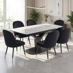 HOME LUXE INTERIOR Sapphire 140-180cm Extending Grey Quartz Table & 6 Black Liza Chairs - thumbnail 3