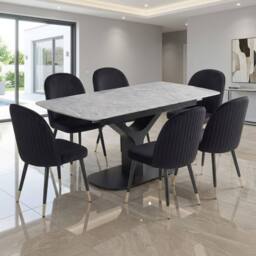 HOME LUXE INTERIOR Sapphire 140-180cm Extending Grey Quartz Table & 6 Black Liza Chairs - thumbnail 2