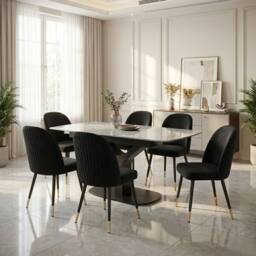 HOME LUXE INTERIOR Sapphire 140-180cm Extending Grey Quartz Table & 6 Black Liza Chairs - thumbnail 4