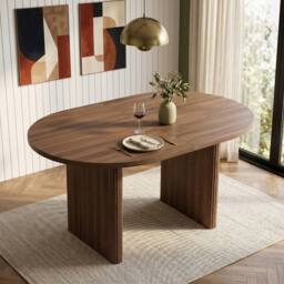 BTM 140-200cm Rounded Extendable Dining Table Walnut - thumbnail 4