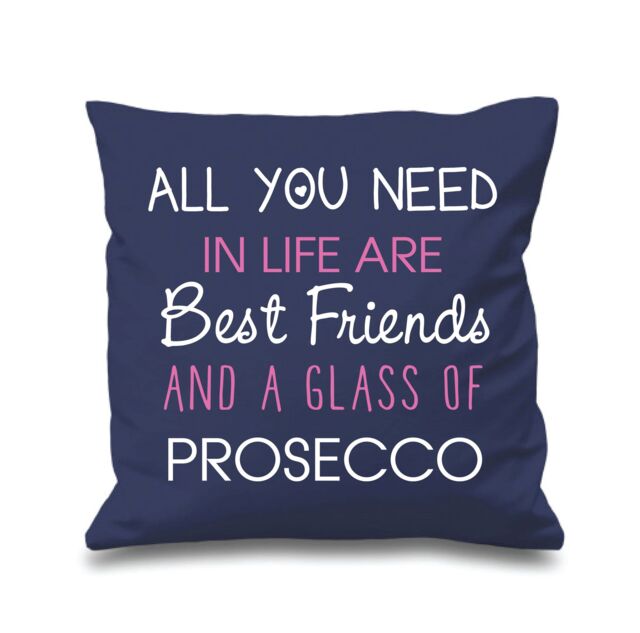 "60 SECOND MAKEOVER Navy Cushion Cover All You Need In Life Are Best Friends & A Glass Of Prosecco 16"" x 16"" Mum Friend Gift Decorative Cu"