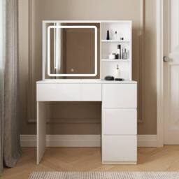 GFW Maeve Sliding Mirror Dressing Table With Hidden Storage in White
