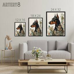 "Artery8 Doberman Dog With Wild Flowers Boho Framed Canvas Wall Art Print - Size: W12"" x H16""" - thumbnail 4