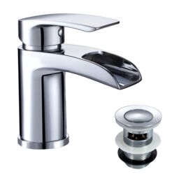 Nes Home Chrome Cloakroom Waterfall Basin Mono Mixer Tap Brass with Waste in Silver