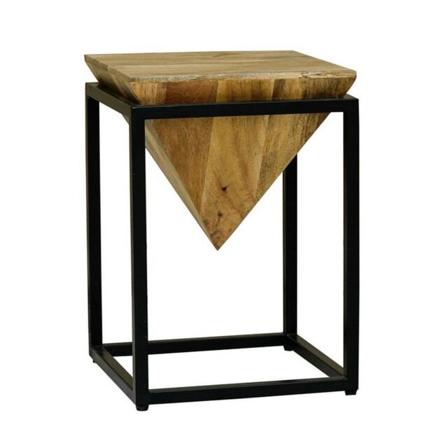 Jaipur Furniture Ltd Ravi Iron Base Solid Wood Diamond Stool - Small - Mango Wood/Iron - L35 x W35 x H49 cm - Light Finish in Brown - image 1