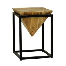 Jaipur Furniture Ltd Ravi Iron Base Solid Wood Diamond Stool - Small - Mango Wood/Iron - L35 x W35 x H49 cm - Light Finish in Brown - thumbnail 1