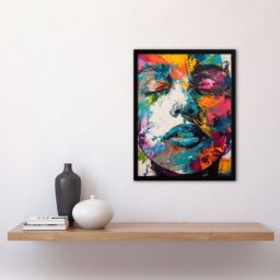 Artery8 Woman Face Colourful Portrait Oil Painting Framed Art Print - Size: A4 - thumbnail 4