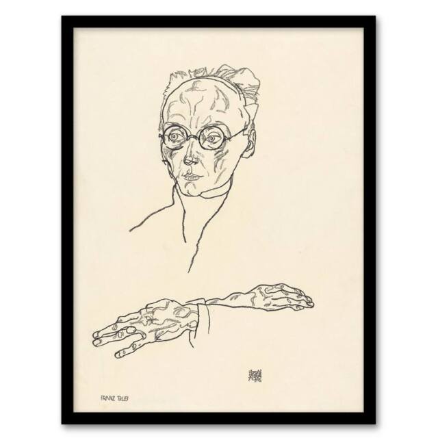 Artery8 Egon Schiele Framed Wall Art Print Franz Blei Line Art Portrait in Beige - Size: A4 - image 1