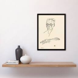 Artery8 Egon Schiele Framed Wall Art Print Franz Blei Line Art Portrait in Beige - Size: A4 - thumbnail 2
