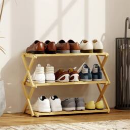 EONLION 3-Tier Bamboo Shoe Rack in Brown - Size: 100 cm