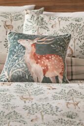 Dreams & Drapes 'Forest Animals' Deer Print Velvet Filled Cushion in Green - Size: 43 cm x 43 cm - thumbnail 4