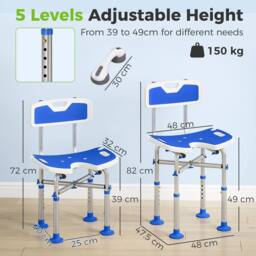 HOMCOM Shower Chair with U-Shaped Cutout, Height Adjustable Shower Chair in Blue - thumbnail 3