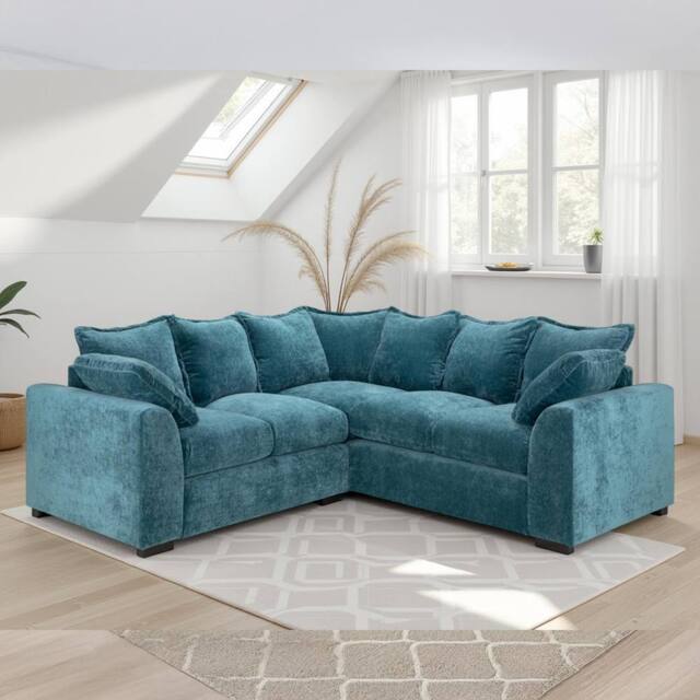 Furnishings For Less UK Colby Teal 5 Seater L Shaped Corner Sofa Fabric - image 1