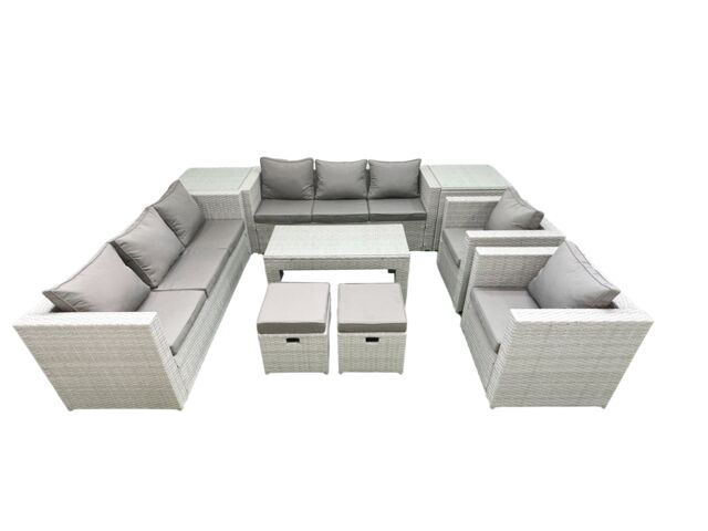 Fimous Outdoor Garden Furniture Rattan Sofa Set with 2 Armchairs Oblong Coffee Table 2 Small Footstools 2 Side Tables Light Grey Mixed - image 1