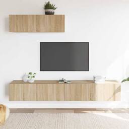Berkfield Home Classic 3 Piece TV Cabinet Set Sonoma Oak Engineered Wood in Light Oak - thumbnail 2