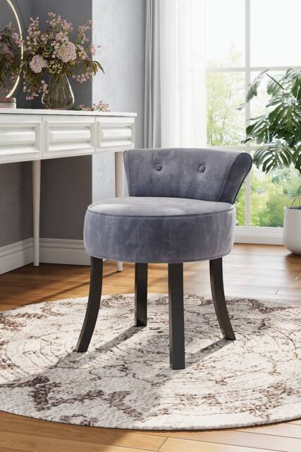 H&O Direct Grey Velvet Dressing Footstool Vanity Makeup Stool with Black Legs - image 1