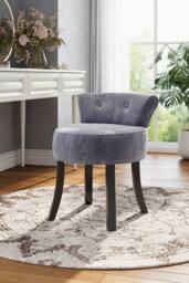 H&O Direct Grey Velvet Dressing Footstool Vanity Makeup Stool with Black Legs - thumbnail 1