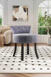 H&O Direct Grey Velvet Dressing Footstool Vanity Makeup Stool with Black Legs - thumbnail 2