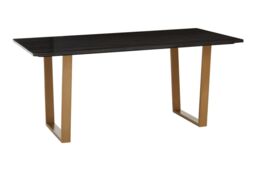 Orsina Black Marble Top Sleek Dining Table, Contemporary Table for Dining Room, Compact Kitchen Table for Dining in Gold - thumbnail 2