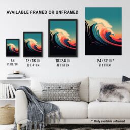 Artery8 Rainbow Bomb Wave Ocean Sea Bauhaus Wave Bathroom Toilet Artwork Framed Wall Art Print A4 in Black - thumbnail 3