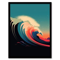Artery8 Rainbow Bomb Wave Ocean Sea Bauhaus Wave Bathroom Toilet Artwork Framed Wall Art Print A4 in Black - thumbnail 1