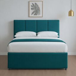 "Bed Time UK Plush Divan Bed with Mattress 20"" Vertical Line Headboard 2 Drawers in Teal - Size: Small Double" - thumbnail 2