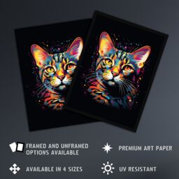 "Artery8 Wall Art Print Bengal Cat Lover Gift Pet Portrait Orange Purple Blue on Black Artwork Painting Poster - Size: W24"" x H32""" - thumbnail 2